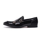 men monk strap shoes - patent leather, leather, rubber