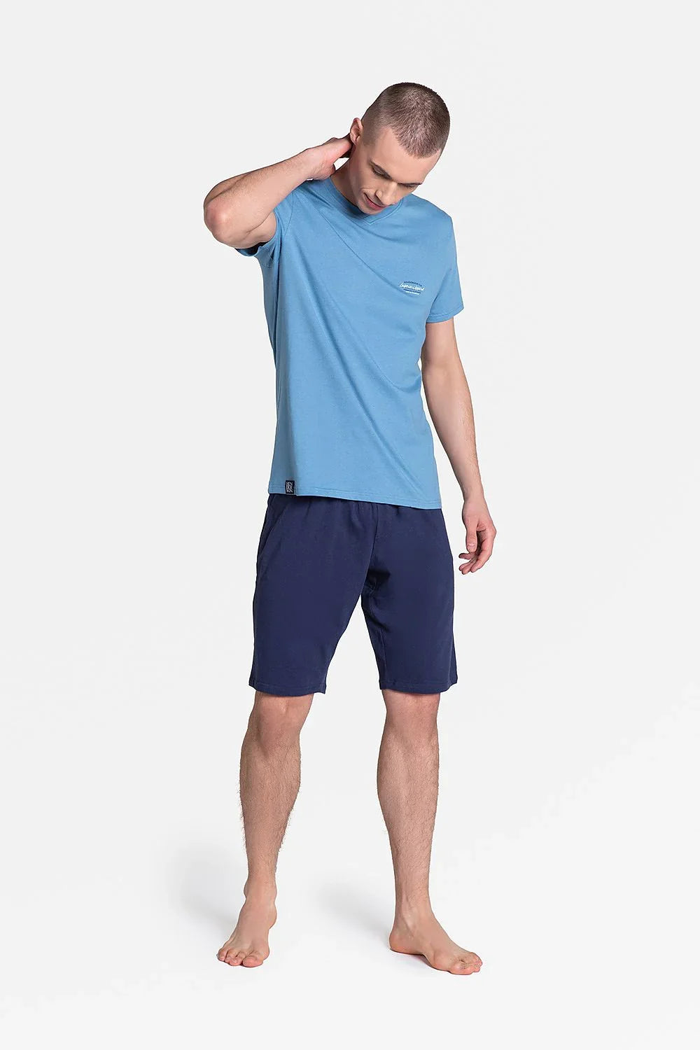 Men Pajama Shorts Set –Breathable Solid - Blue -Guocali