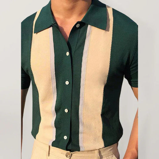 Men Short Sleeves Button-Down Casual Polo Shirt – Lightweight - Green, Beige -Guocali