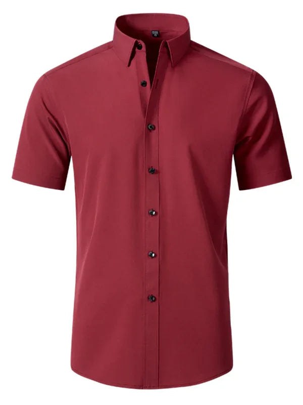 Men Short Sleeves Button-Down Regular Fit Dress Shirt – Wrinkle-Resistant - Purple -Guocali