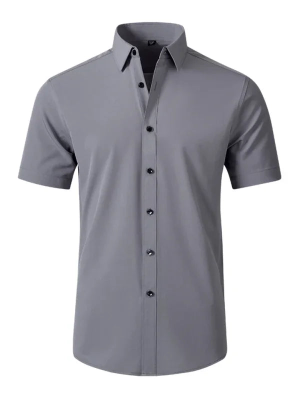 Men Short Sleeves Button-Down Regular Fit Dress Shirt – Wrinkle-Resistant - Purple -Guocali