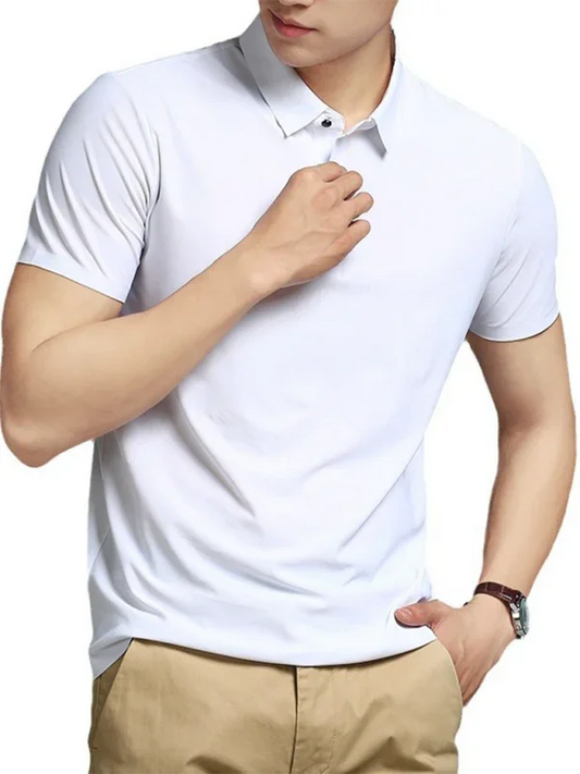 Men Short Sleeves Polo Shirt – Stretchable - White -Guocali
