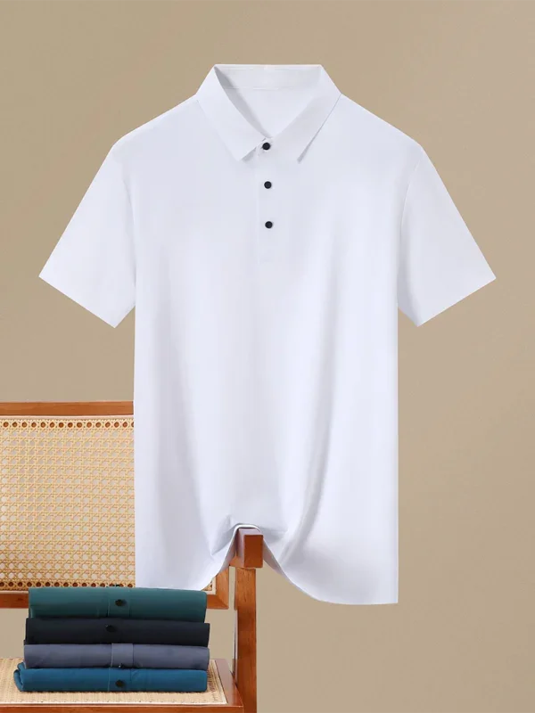 Men Short Sleeves Polo Shirt – Stretchable - White -Guocali