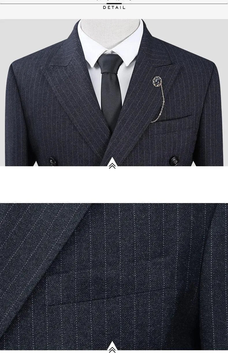 Elegant Men’s Suit - Striped Double-Breasted