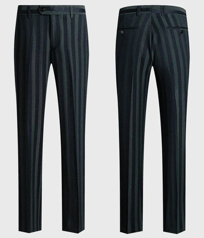 Men's black and grey striped dress pants front and back view
