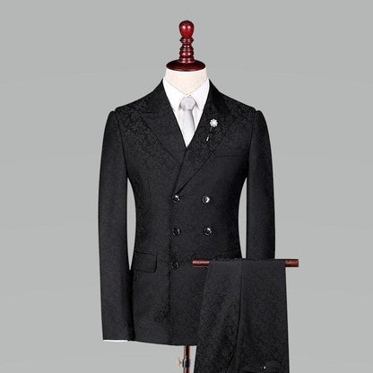 Men Suit - Jacquard Double-Breasted Suit - Double-Breasted Suit - Guocali