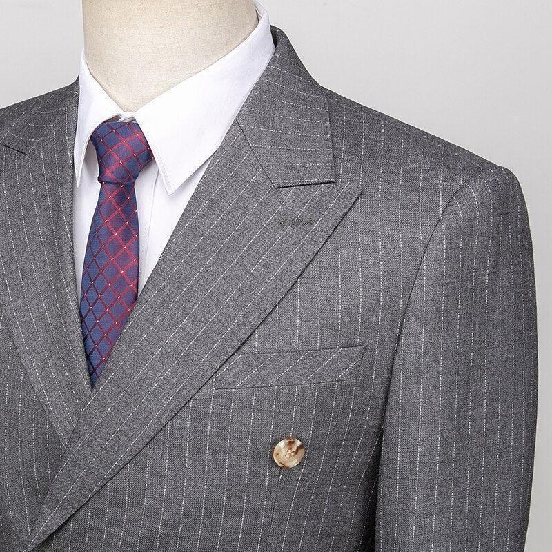 Men Suit - Piombo Striped Double-Breasted Suit - 3-Piece Suit - Guocali