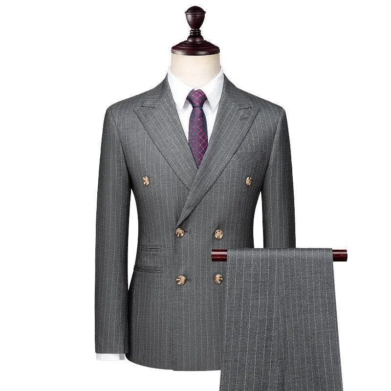 Elegant Men’s Suit - Striped Double-Breasted