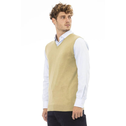 Men Sweater Vest - Lightweight - V-Neck Beige -Guocali