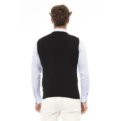 Men Sweater Vest - Lightweight - V-Neck Black -Guocali