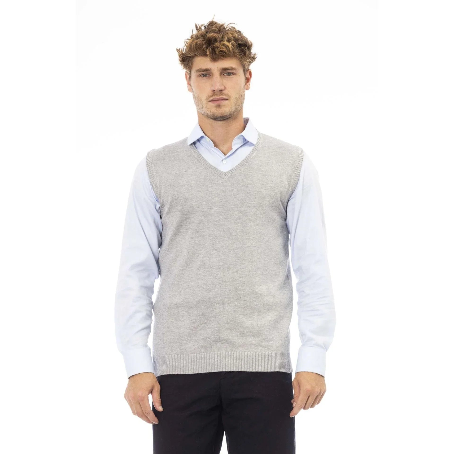 Men Sweater Vest - Lightweight - V-Neck Gray -Guocali