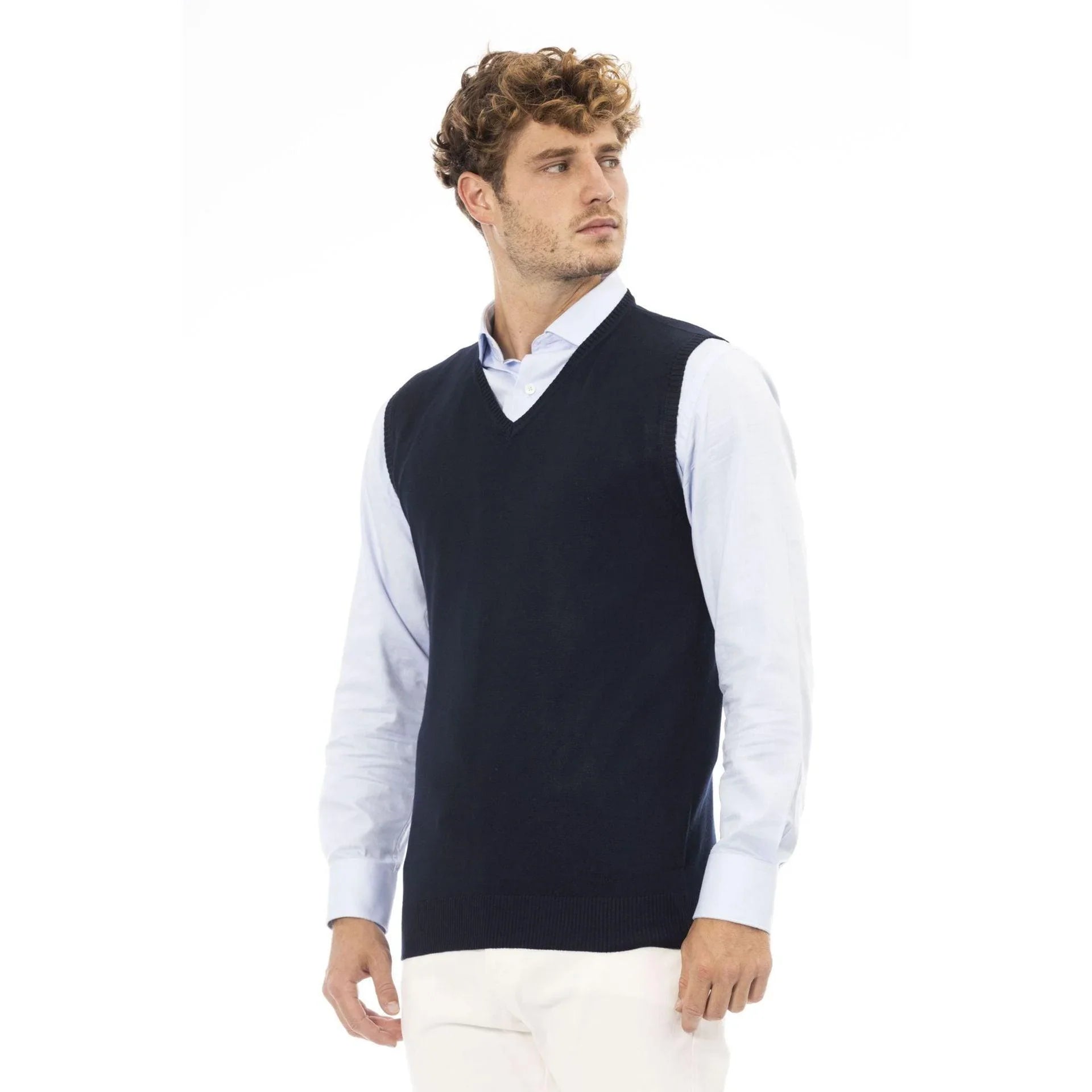 Men Sweater Vest - Lightweight - V-Neck Navy -Guocali