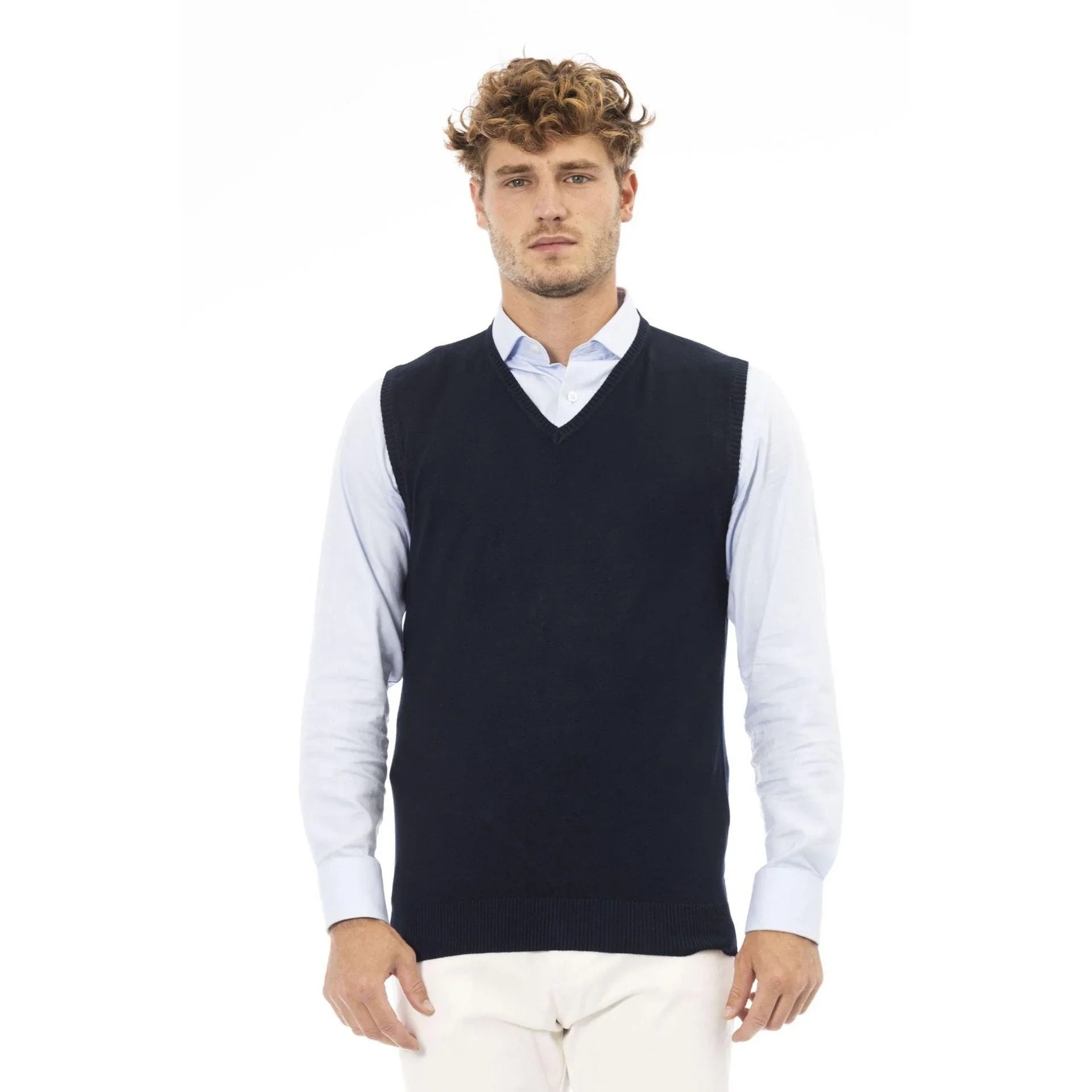 Men Sweater Vest - Lightweight - V-Neck Navy -Guocali