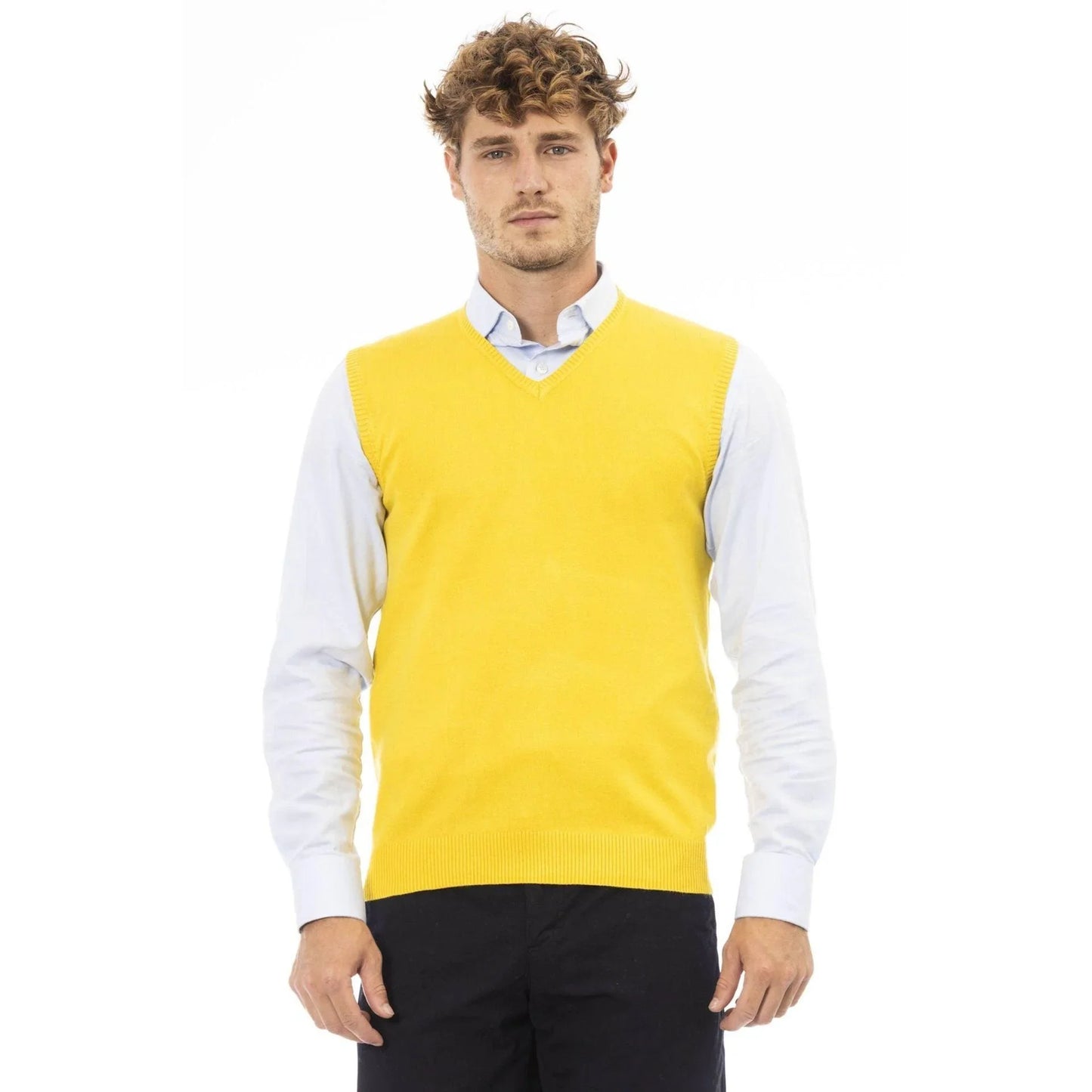 Men Sweater Vest - Lightweight - V-Neck Yellow -Guocali