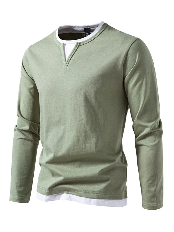 Men V-Neck Long-Sleeves T-Shirt – Stretchable - Gray, White -Guocali
