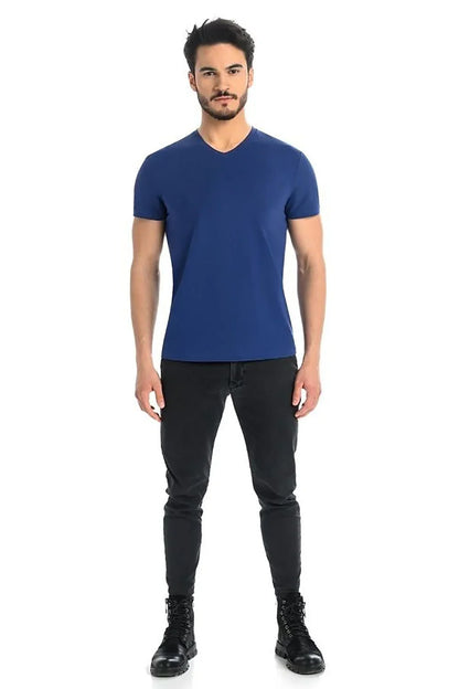 Men V-Neck Short-Sleeves T-Shirt – Breathable - Blue -Guocali