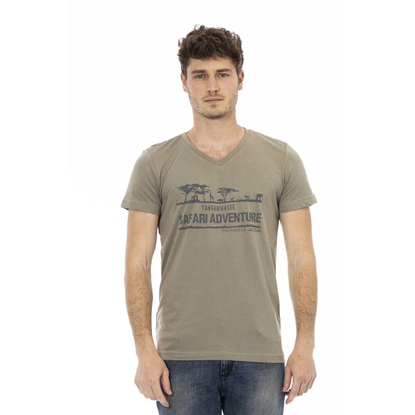 Men V-Neck Short-Sleeves T-Shirt – Breathable - Brown -Guocali