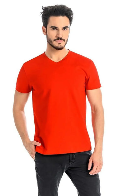 Men V-Neck Short-Sleeves T-Shirt – Breathable - Red -Guocali