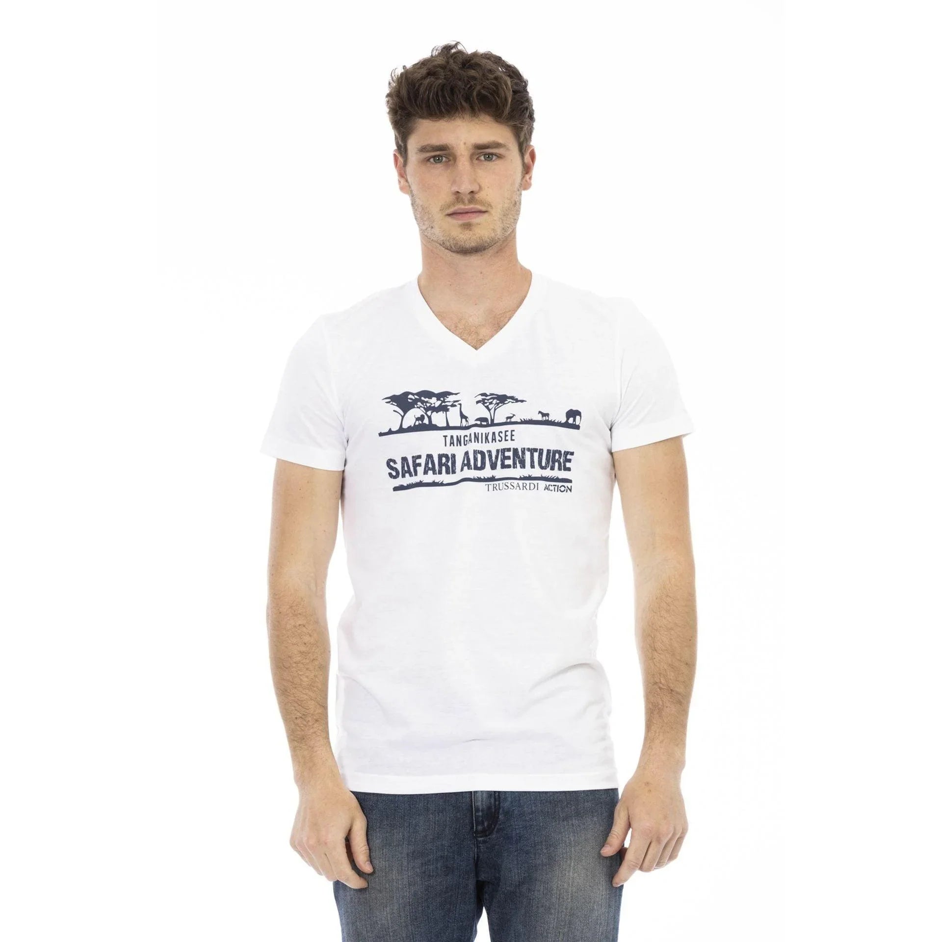 Men V-Neck Short-Sleeves T-Shirt – Breathable - White -Guocali