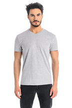 Men V-Neck Short-Sleeves T-Shirt – Stretchable - Gray -Guocali
