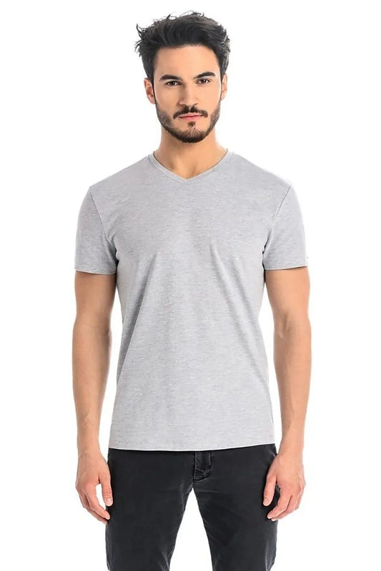 Men V-Neck Short-Sleeves T-Shirt – Stretchable - Gray -Guocali