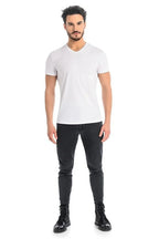 Men V-Neck Short-Sleeves T-Shirt – Stretchable - White -Guocali