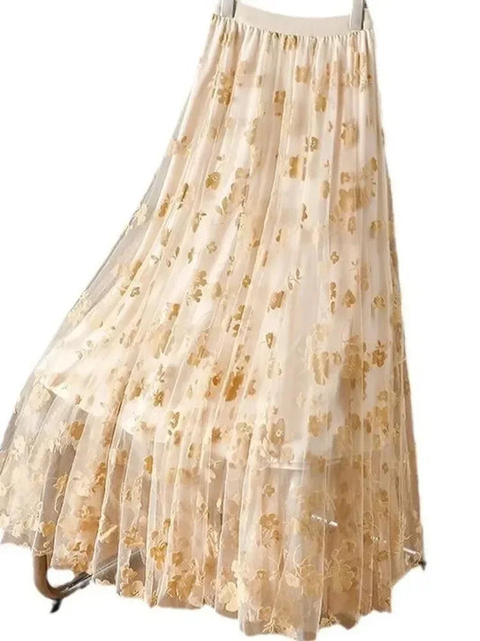 Mesh Skirt High Waisted A-Line -Guocali