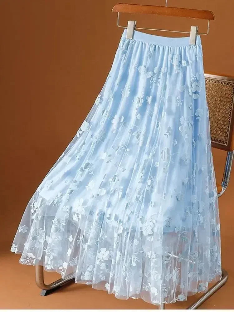 Mesh Skirt High Waisted A-Line -Guocali