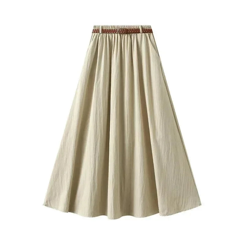 Minimalist A-Line Skirt with Belt -Guocali