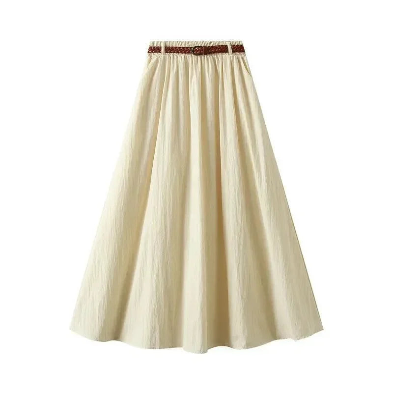 Minimalist A-Line Skirt with Belt -Guocali