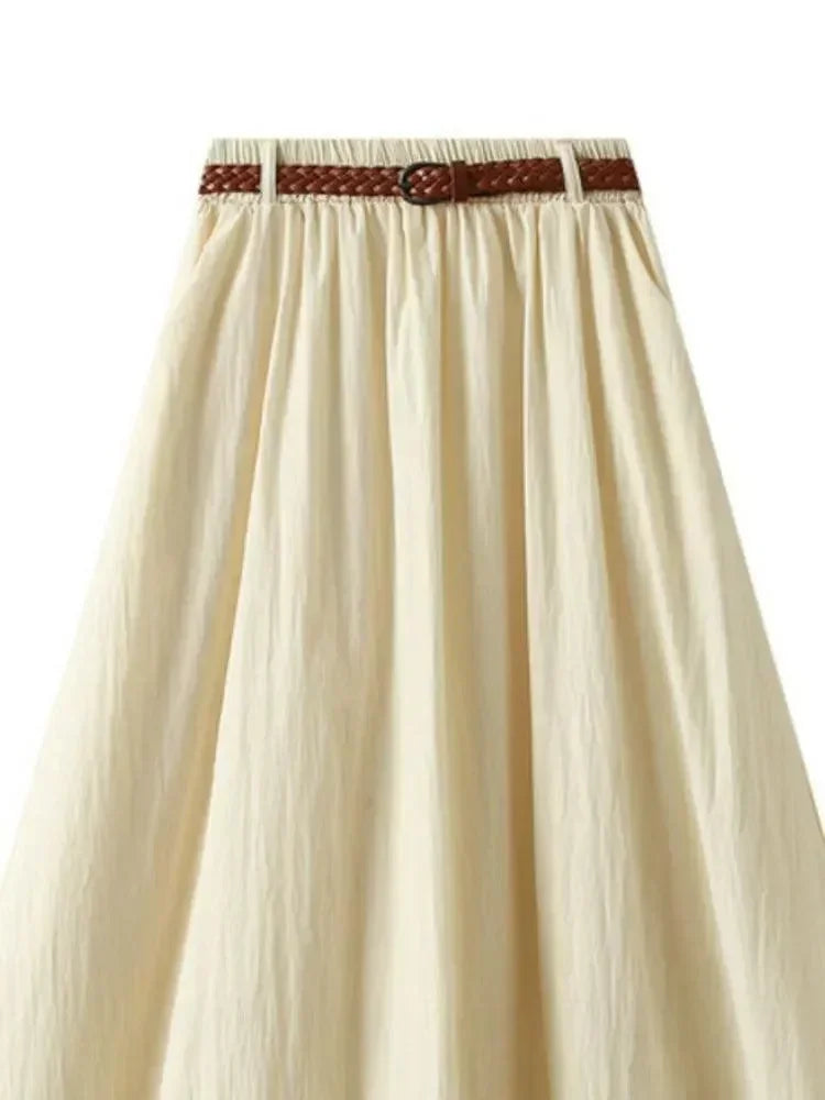 Minimalist A-Line Skirt with Belt -Guocali