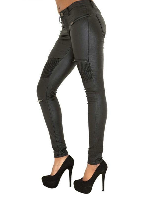 Motorcycle Pants PU Zip Skinny Pants - Motorcycle Pants - Guocali