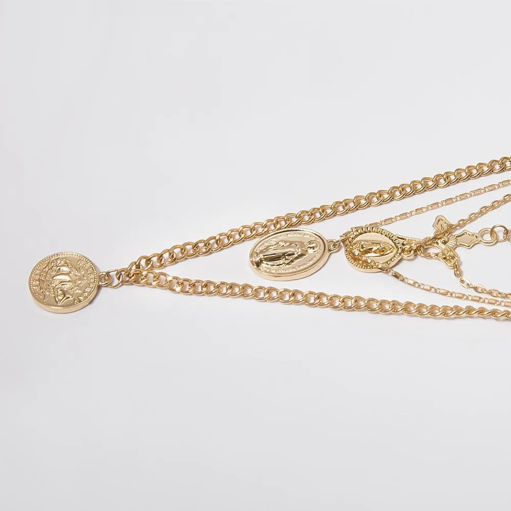 Multi-Layer Pendant Necklace - Cross and Virgin Mary -Guocali