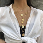 Multi-Layer Pendant Necklace - Cross and Virgin Mary -Guocali