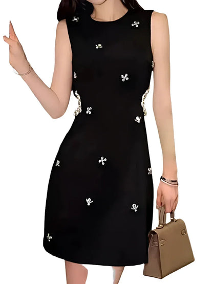 O-Neck Diamond Hollow-Out A-Line Dress -Guocali