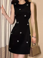 O-Neck Diamond Hollow-Out A-Line Dress -Guocali