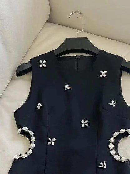 O-Neck Diamond Hollow-Out A-Line Dress -Guocali