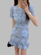 O-Neck Lace Button Party Dress -Guocali