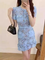 O-Neck Lace Button Party Dress -Guocali
