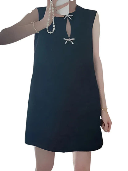 O-Neck Sleeveless Bow Beading Short Dress -Guocali