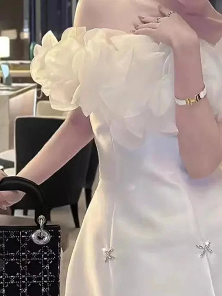 One-Shoulder Petal Sleeve A-Line Party Dress -Guocali