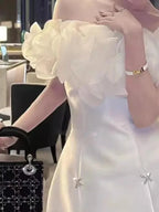 One-Shoulder Petal Sleeve A-Line Party Dress -Guocali