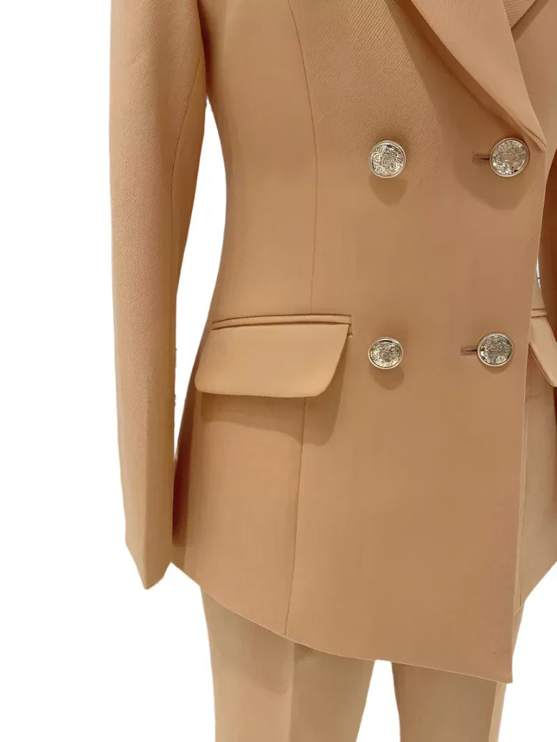 Orange Women Pant Suit - Double Breasted Trouser Suit -Guocali