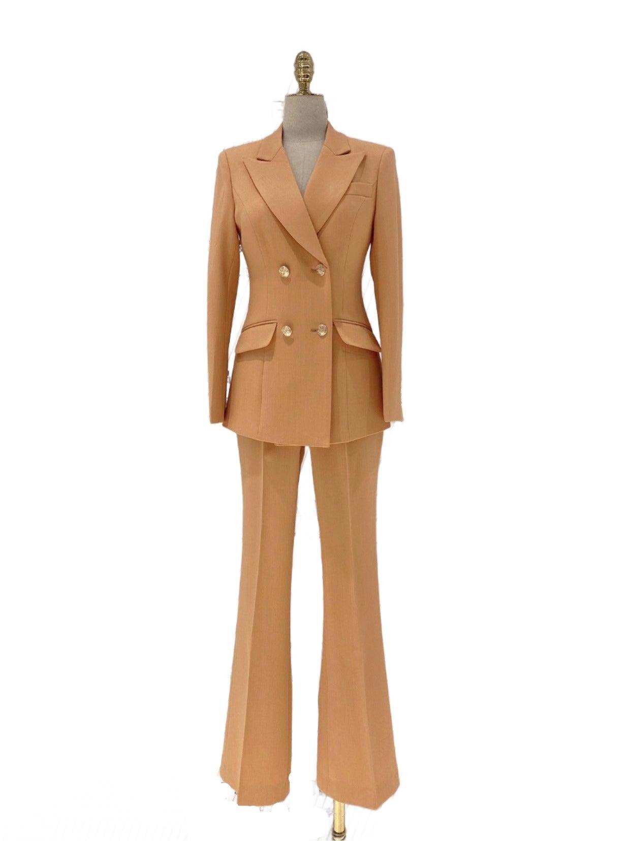 Orange Women Pant Suit - Double Breasted Trouser Suit - Pantsuit - Guocali