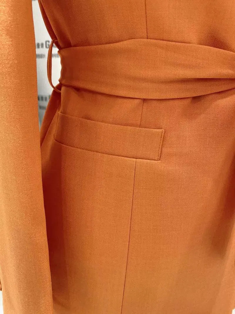 Orange Women Pant Suit - Wide Leg Belted Trouser Suit -Guocali