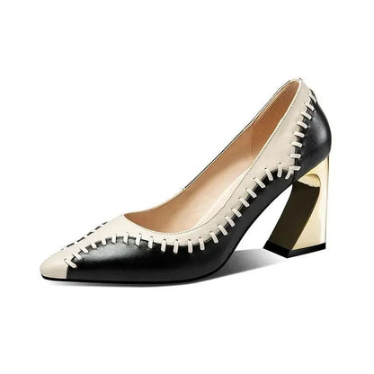 Patchwork Leather High Heels Women Pumps -Guocali
