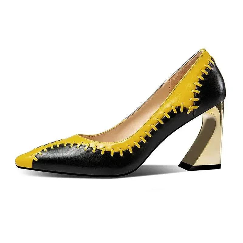 Patchwork Leather High Heels Women Pumps -Guocali