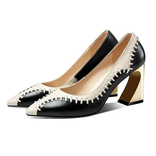 Patchwork Leather High Heels Women Pumps -Guocali