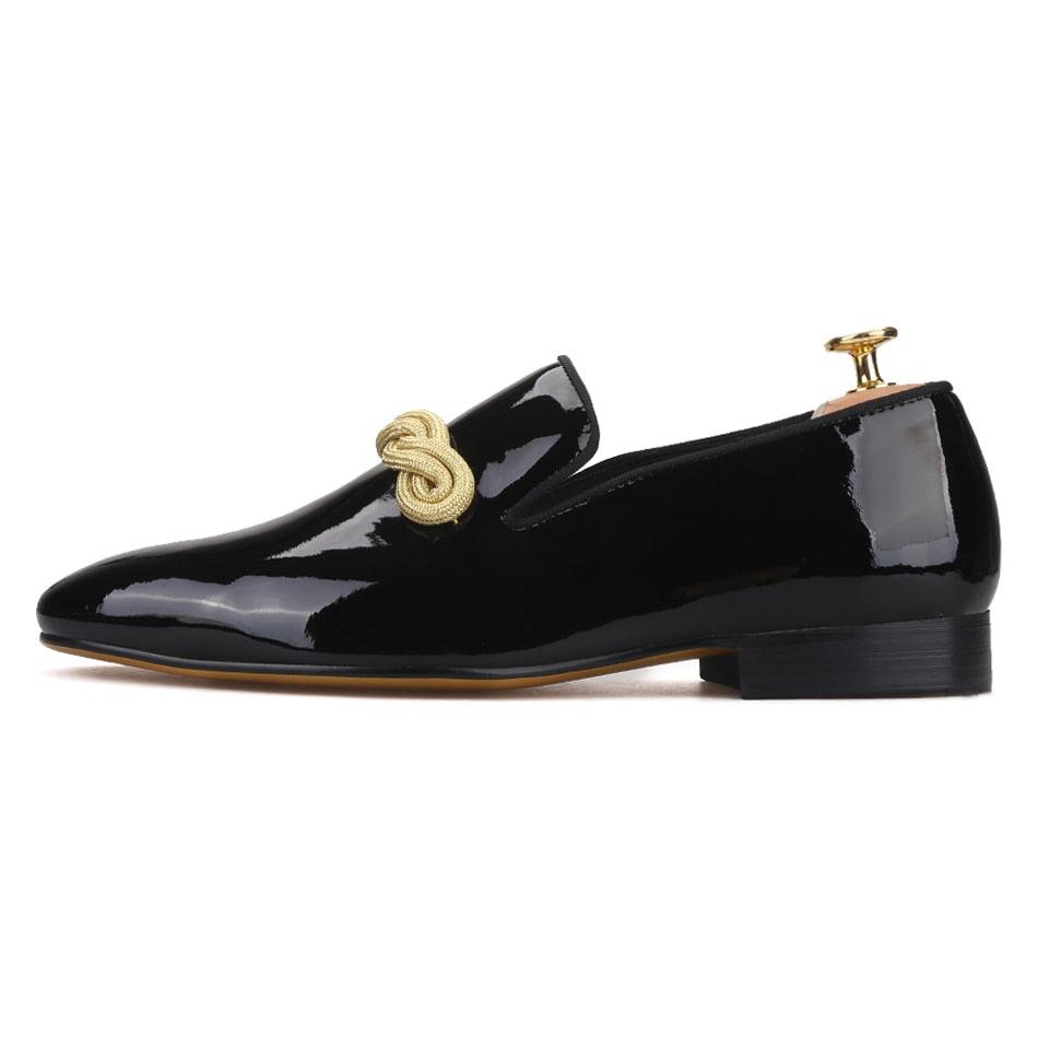 Patent Leather Men Loafers with Gold Rope - Men Shoes - Loafer Shoes - Guocali