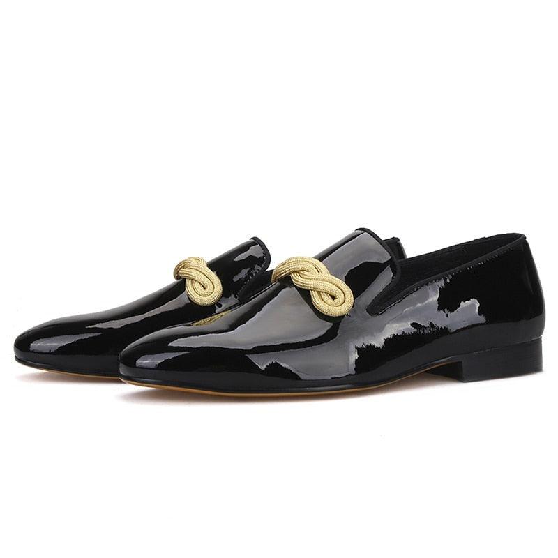 Patent Leather Men Loafers with Gold Rope - Men Shoes - Loafer Shoes - Guocali